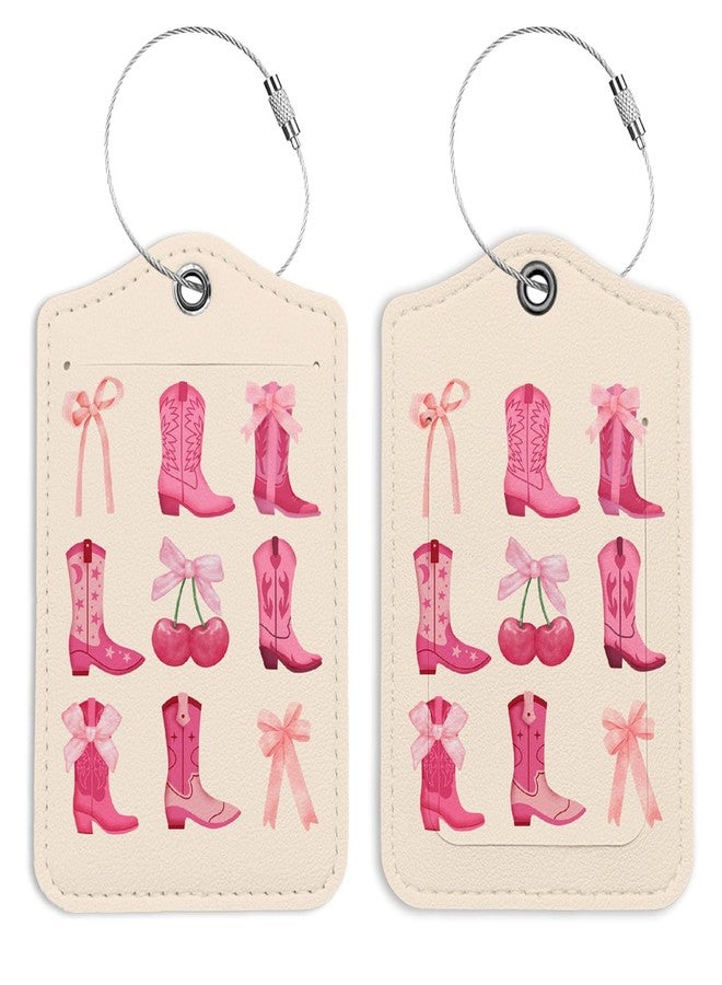 LARTSFRO Pink Bow Cowgirl Boots Luggage Tags for Suitcases, Preppy Luggage Tag Cute, TravelTags, Back to School for Students, Trendy Girly 2 Pack Travel Luggage Tags, Teen Girls Gifts Suitcase Tags - Image 1